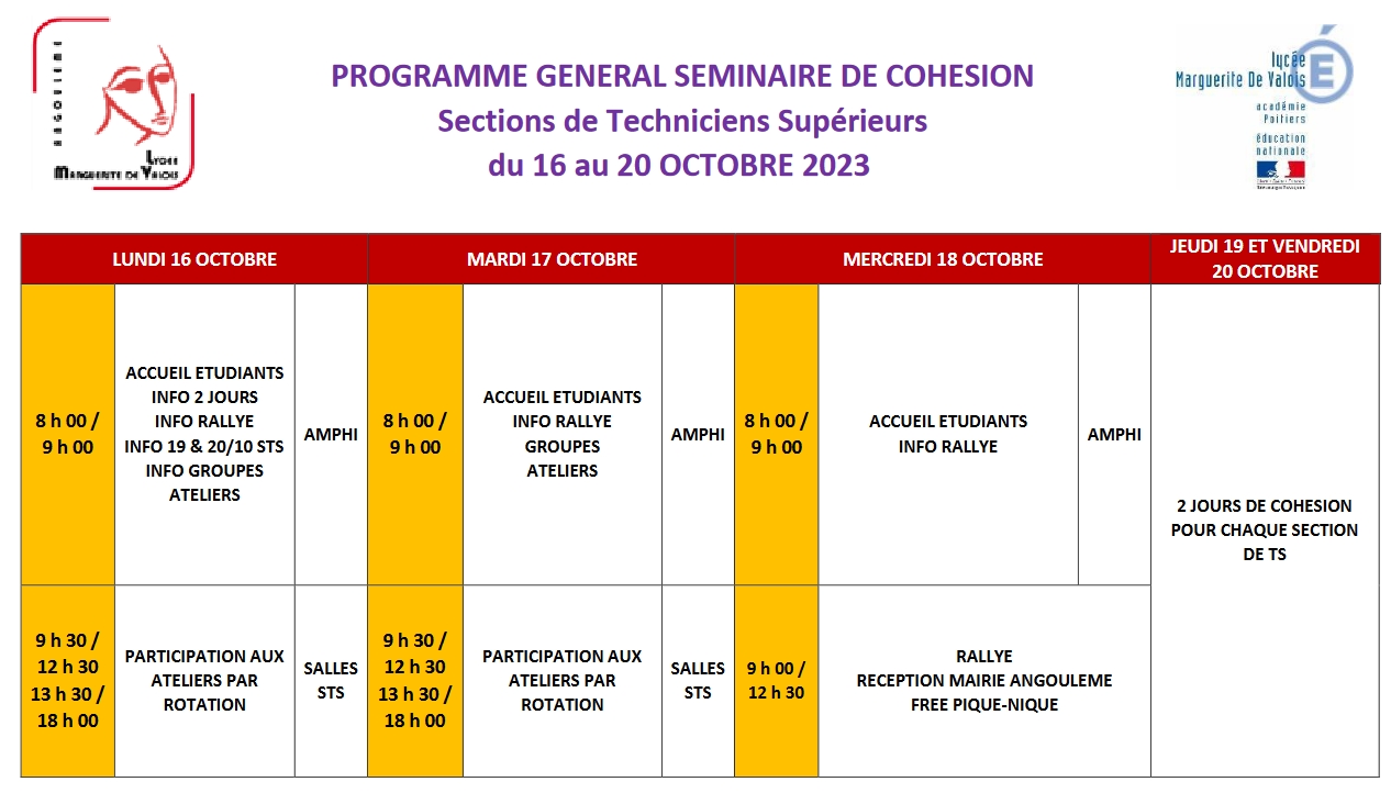 PROGRAMME GENERAL SEMINAIRE DE COHESION